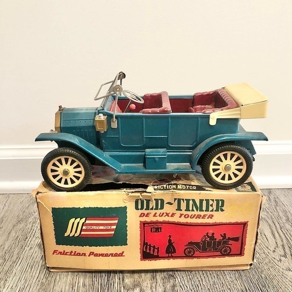 Sss Int'l Antique Delux Tourer, Tin, Friction Driven Old-Timer Car w/Box Aqua. - Picture 1 of 7